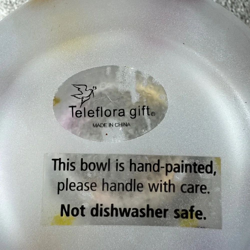 Teleflora Frosted Glass‎ Bowl Hand Painted Birthday Candles Votive Holder Gift